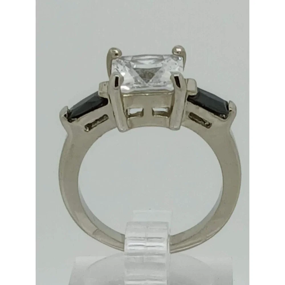 Vintage 3-Stone Gold GP Princess Cut Black Sim Diamond CZ Engagement Ring Size 6